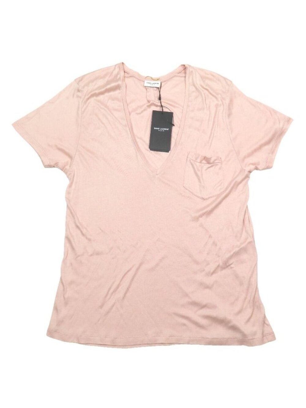 Saint Laurent Hedi Slimane Era Deep Neck Silk T-Shirt Short Sleeve Chest Pocket
